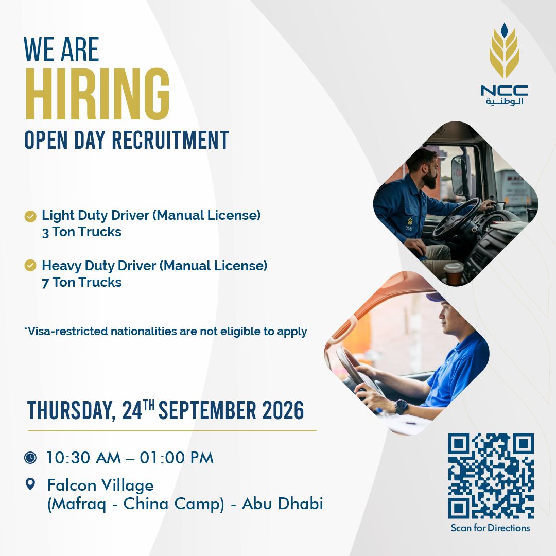 π Walk-In Interview - NCC Hiring Drivers β Abu Dhabi - Walk-In Interview Flyer