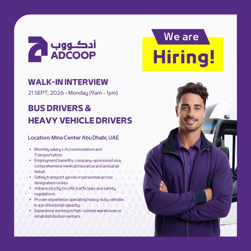 π Walk-In Interview - ADCOOP Hiring Bus Drivers & Heavy Vehicle Drivers β Abu Dhabi - Walk-In Interview Flyer