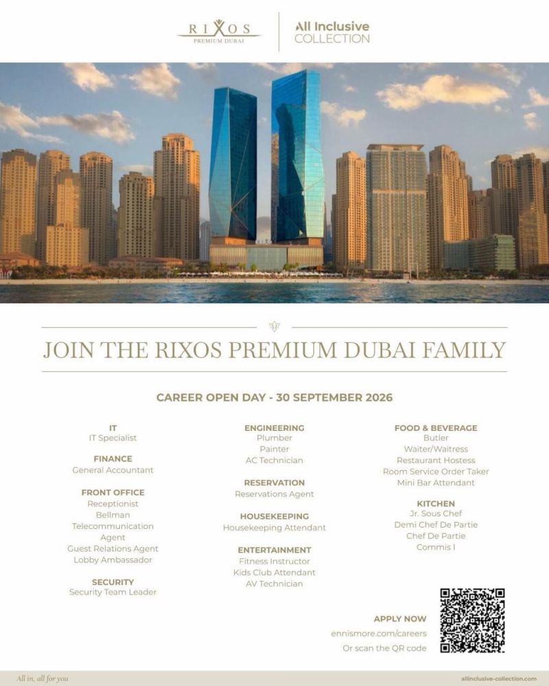 π Walk-In Interview - Rixos Premium Dubai Hiring Multiple Positions - Walk-In Interview Flyer