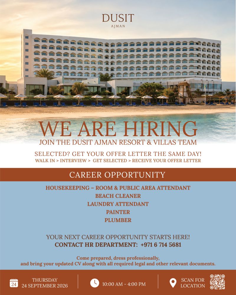 📍 Walk-In Interview - Dusit Ajman Resort & Villas Walk-In Interview - Walk-In Interview Flyer