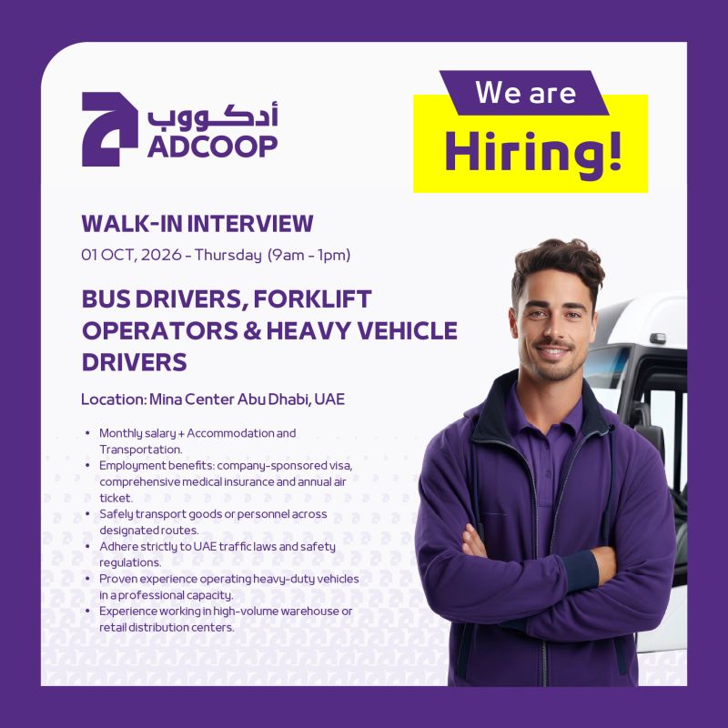 π Walk-In Interview - ADCOOP Hiring Bus Drivers and Forklift Operators β Abu Dhabi - Walk-In Interview Flyer
