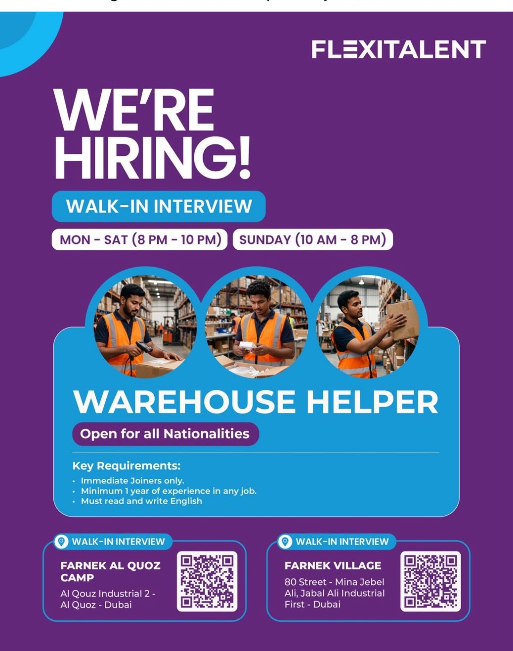 📍 Walk-In Interview - Warehouse Helper Vacancy in Dubai - Walk-In Interview Flyer