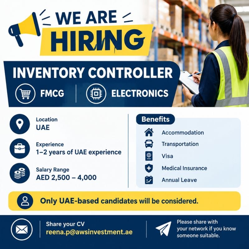 Inventory Controller Vacancy in UAE - Flyer