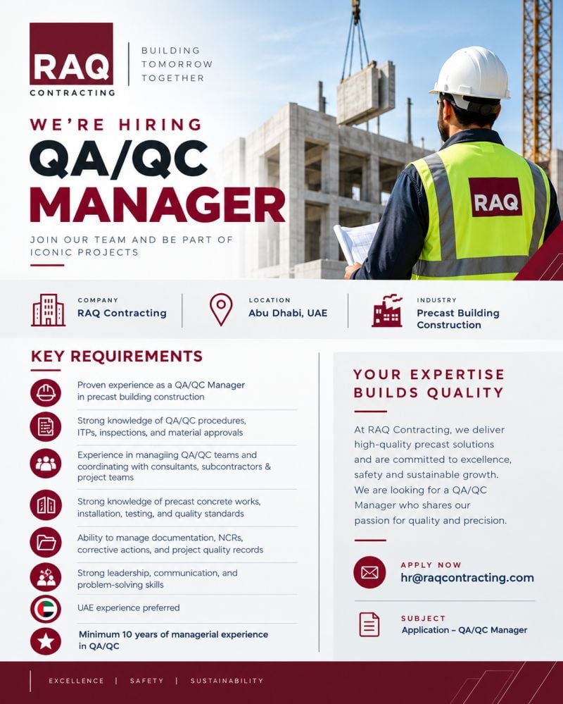 RAQ Contracting Hiring QA/QC Managers – Abu Dhabi - Flyer