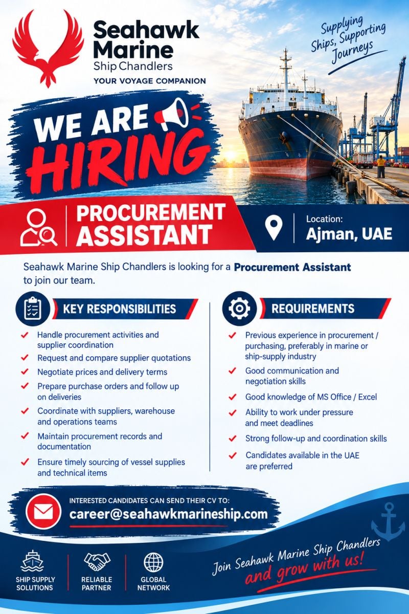 Seahawk Marine Ship Chandlers Hiring Procurement Assistants – Ajman - Flyer