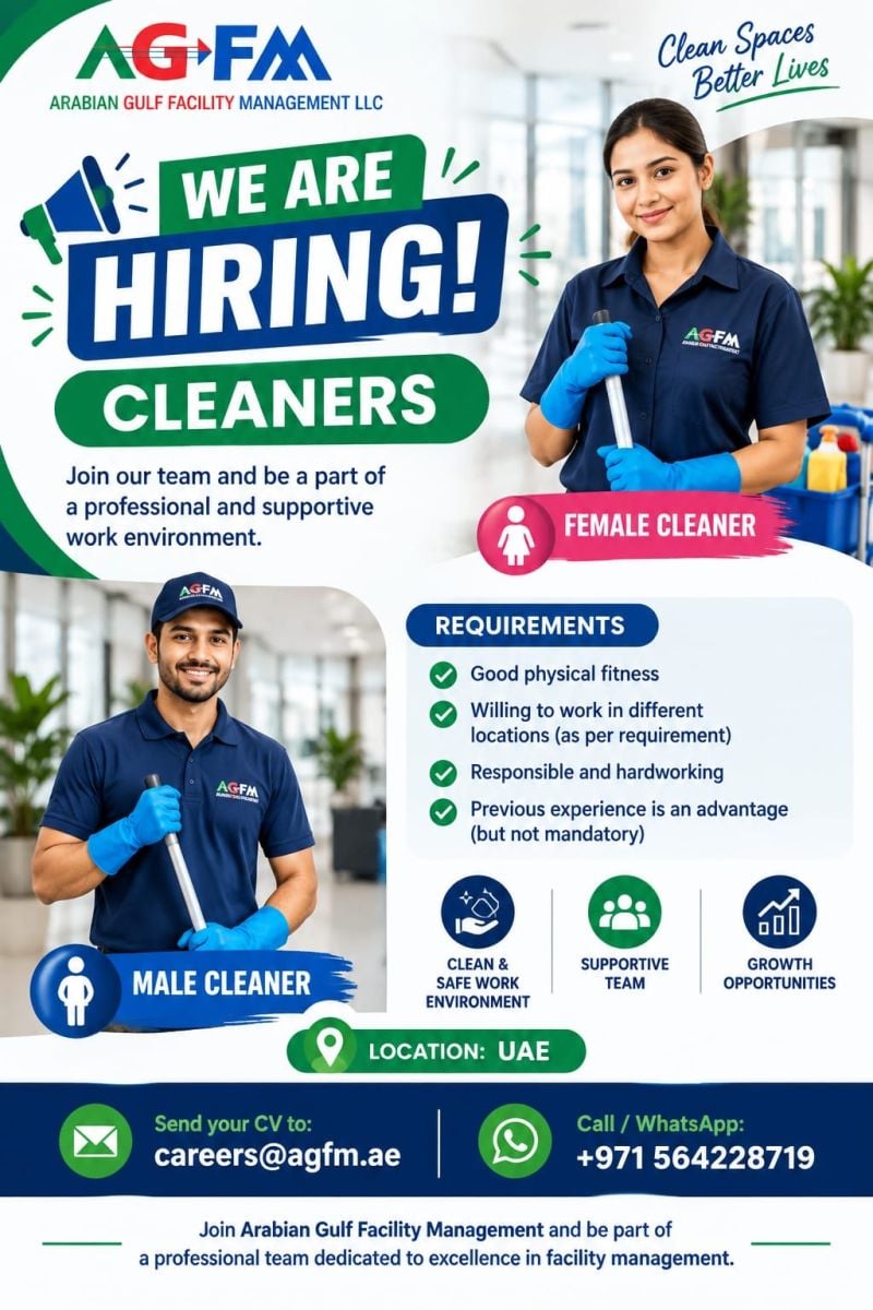 Arabian Gulf Facility Management Hiring Cleaners – UAE - Flyer