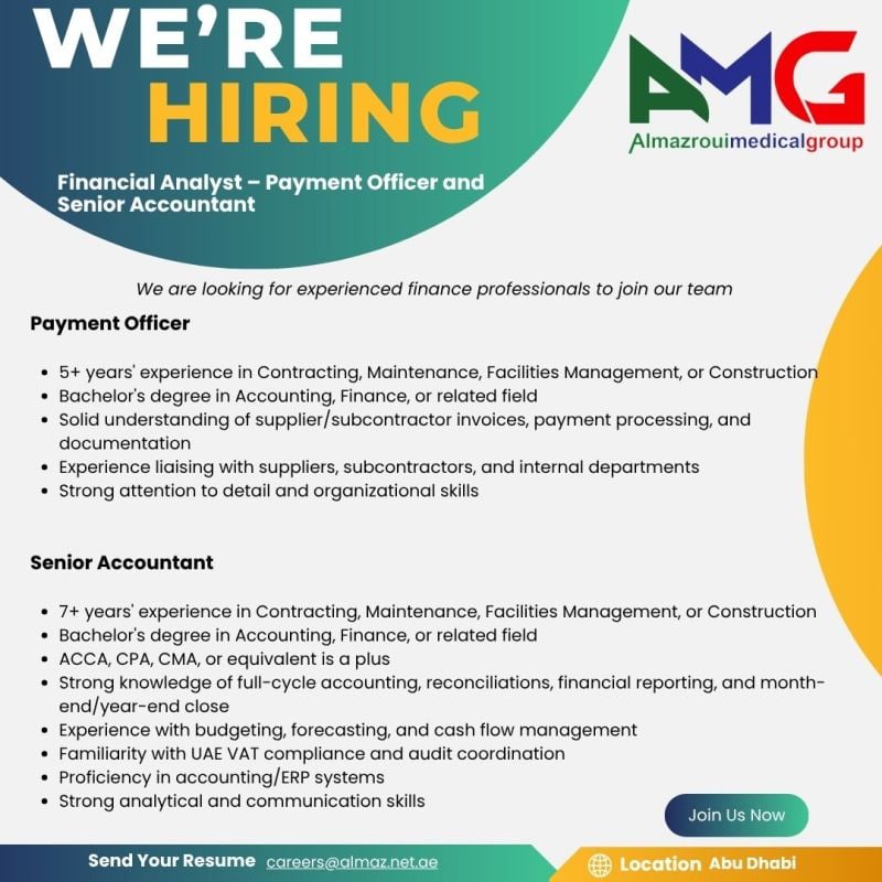 Almazroui Medical Group Hiring Accountants – Abu Dhabi - Flyer