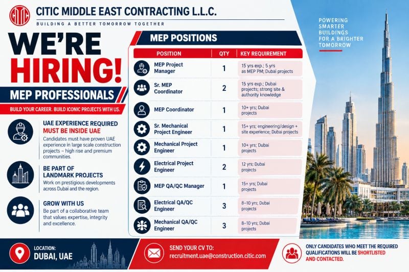 Citic Middle East Contracting Hiring MEP Professionals – Dubai - Flyer