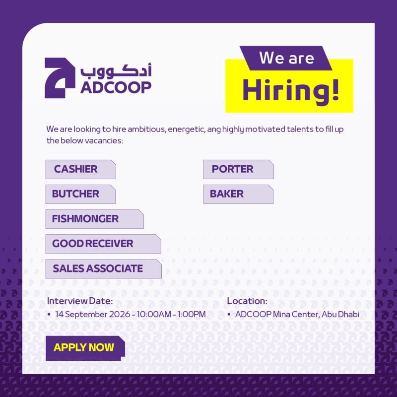 📍 Walk-In Interview - ADCOOP Hiring Multiple Vacancies – Abu Dhabi - Walk-In Interview Flyer