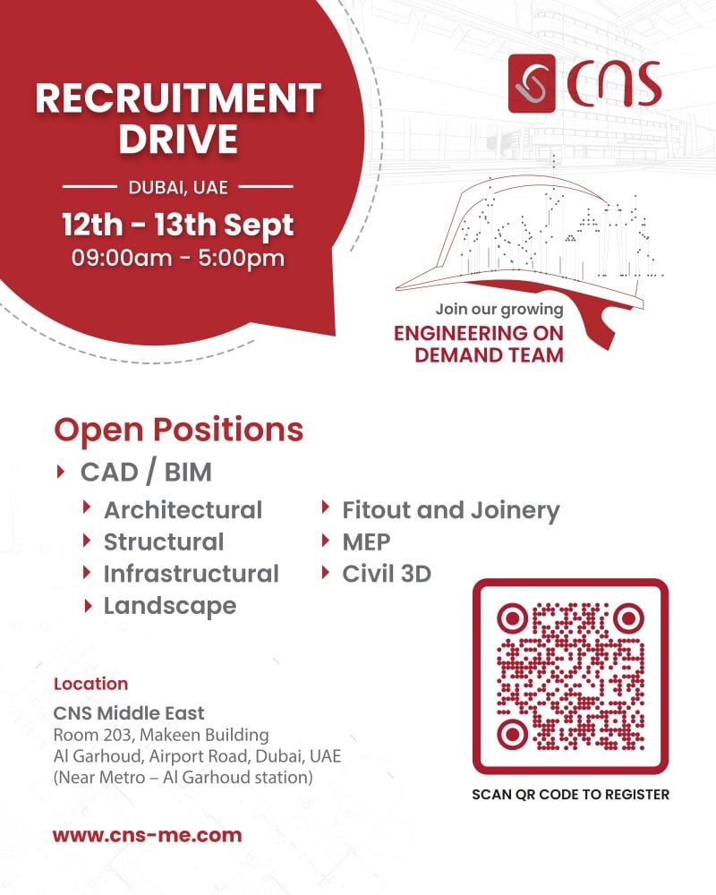 📍 Walk-In Interview - CNS Middle East Hiring CAD / BIM Engineers – Dubai - Walk-In Interview Flyer