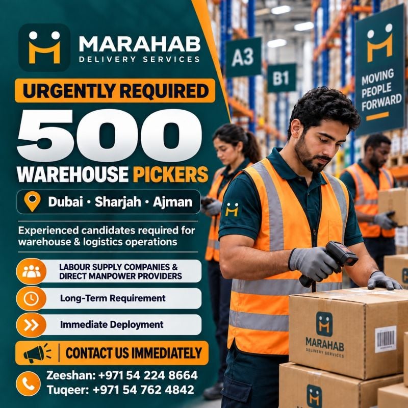 Marahab Delivery Services Hiring Warehouse Pickers – Dubai, Sharjah, Ajman - Flyer