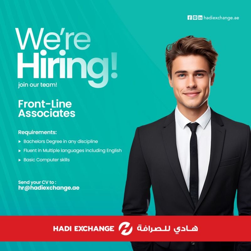 Hadi Exchange Hiring Front-Line Associates – UAE - Flyer