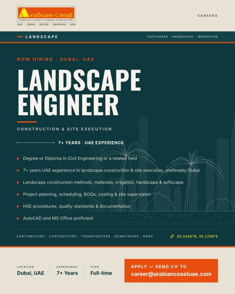 Arabian Coast Hiring Landscape Engineer – Dubai - Flyer