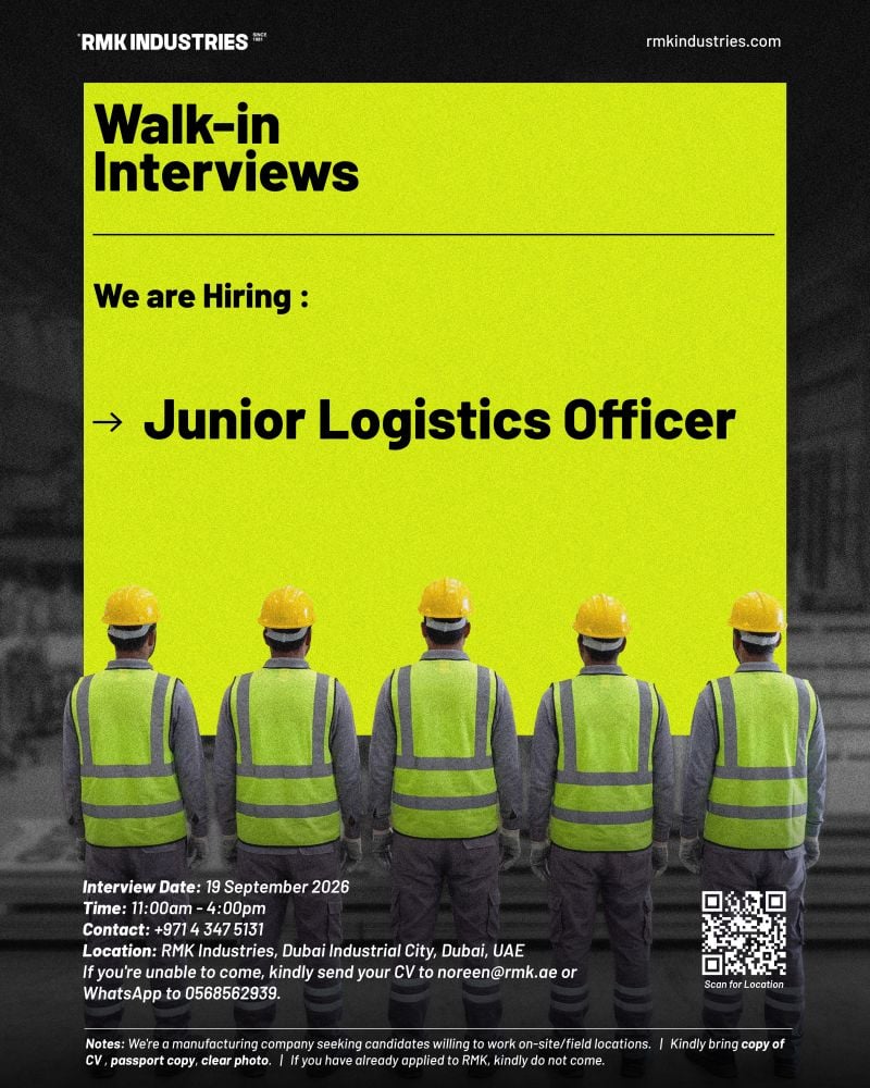 📍 Walk-In Interview - RMK Industries Hiring Junior Logistics Officer – Dubai - Walk-In Interview Flyer