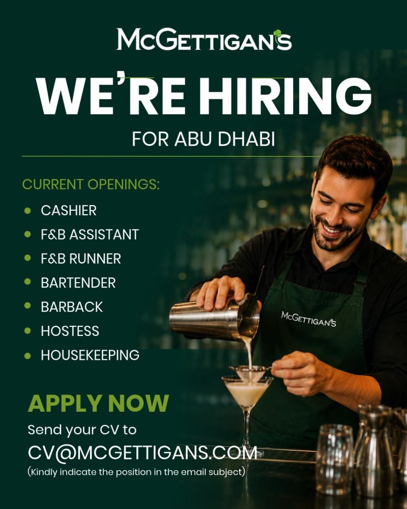 McGettigan's Hiring F&B Staff in Abu Dhabi - Flyer