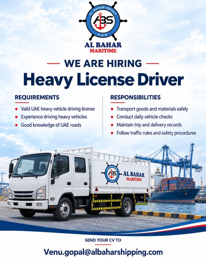Al Bahar Maritime Hiring Heavy License Drivers – UAE - Flyer