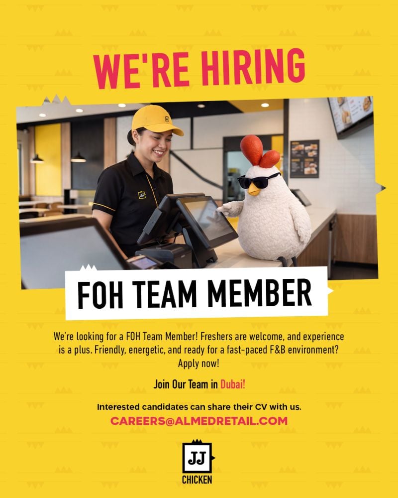 JJ Chicken Hiring FOH Team Members – Dubai - Flyer