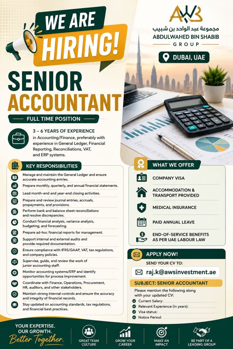 Abdulwahed Bin Shabib Group Hiring Senior Accountants – Dubai - Flyer