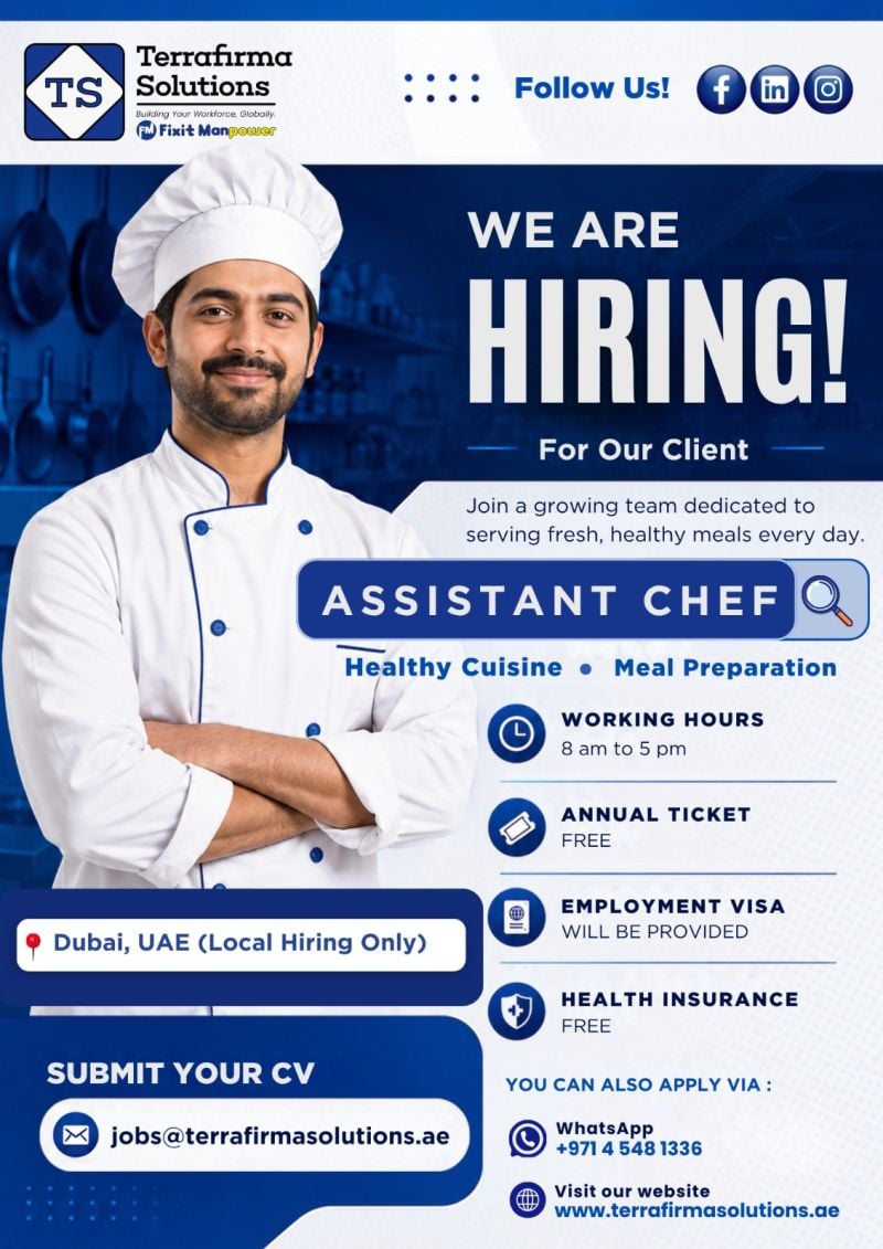 Terrafirma Solutions Hiring Assistant Chef – Dubai - Flyer