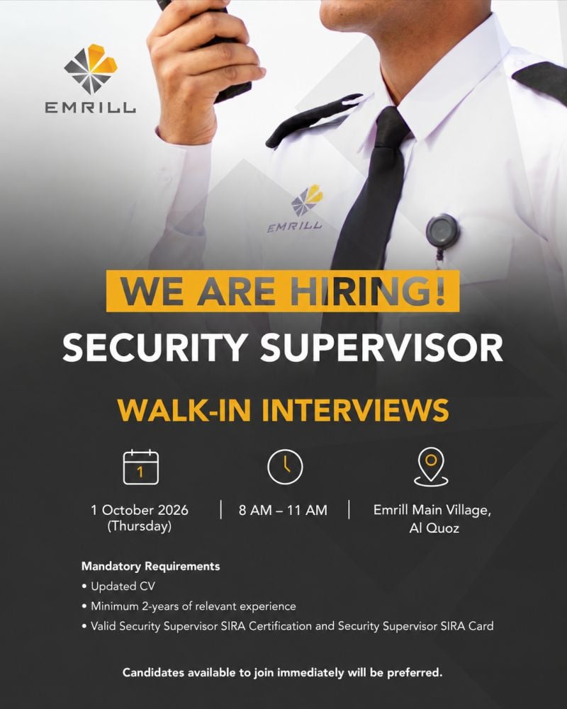 📍 Walk-In Interview - Emrill Hiring Security Supervisors – Dubai - Walk-In Interview Flyer
