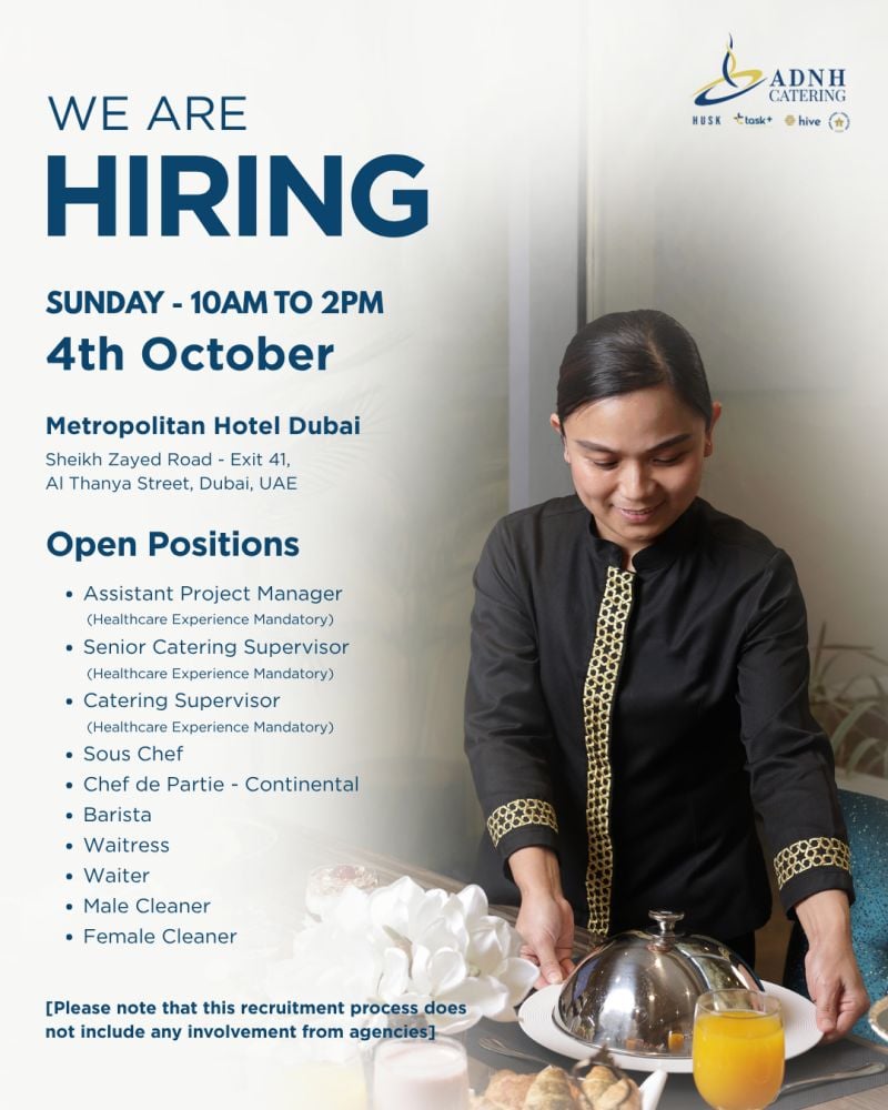 📍 Walk-In Interview - ADNH Catering Hiring Multiple Positions – Dubai - Walk-In Interview Flyer