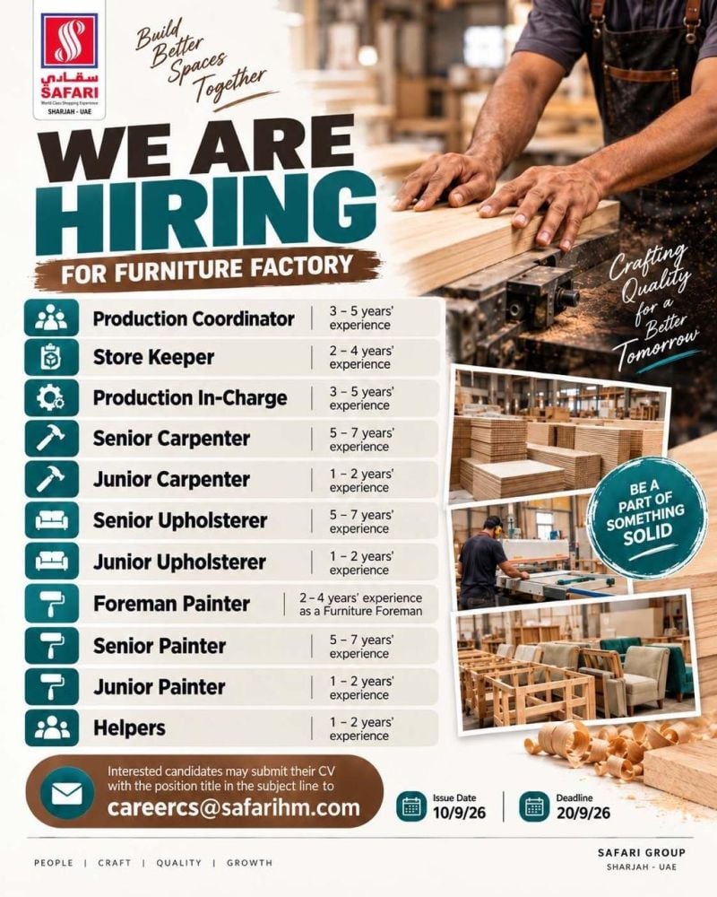 Safari Group Hiring Furniture Factory Professionals – Sharjah - Flyer