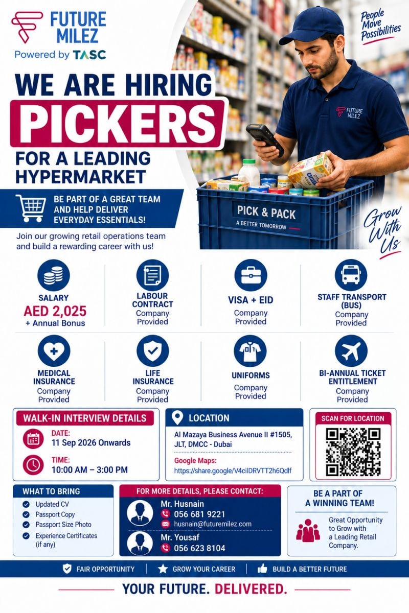 📍 Walk-In Interview - Future Milez Hiring Pickers – Dubai - Walk-In Interview Flyer