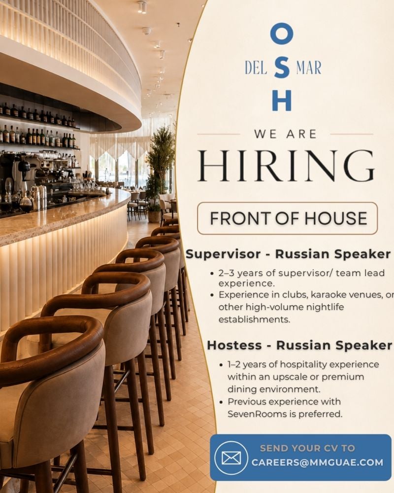Del Mar Hiring Front of House Supervisor – Dubai - Flyer