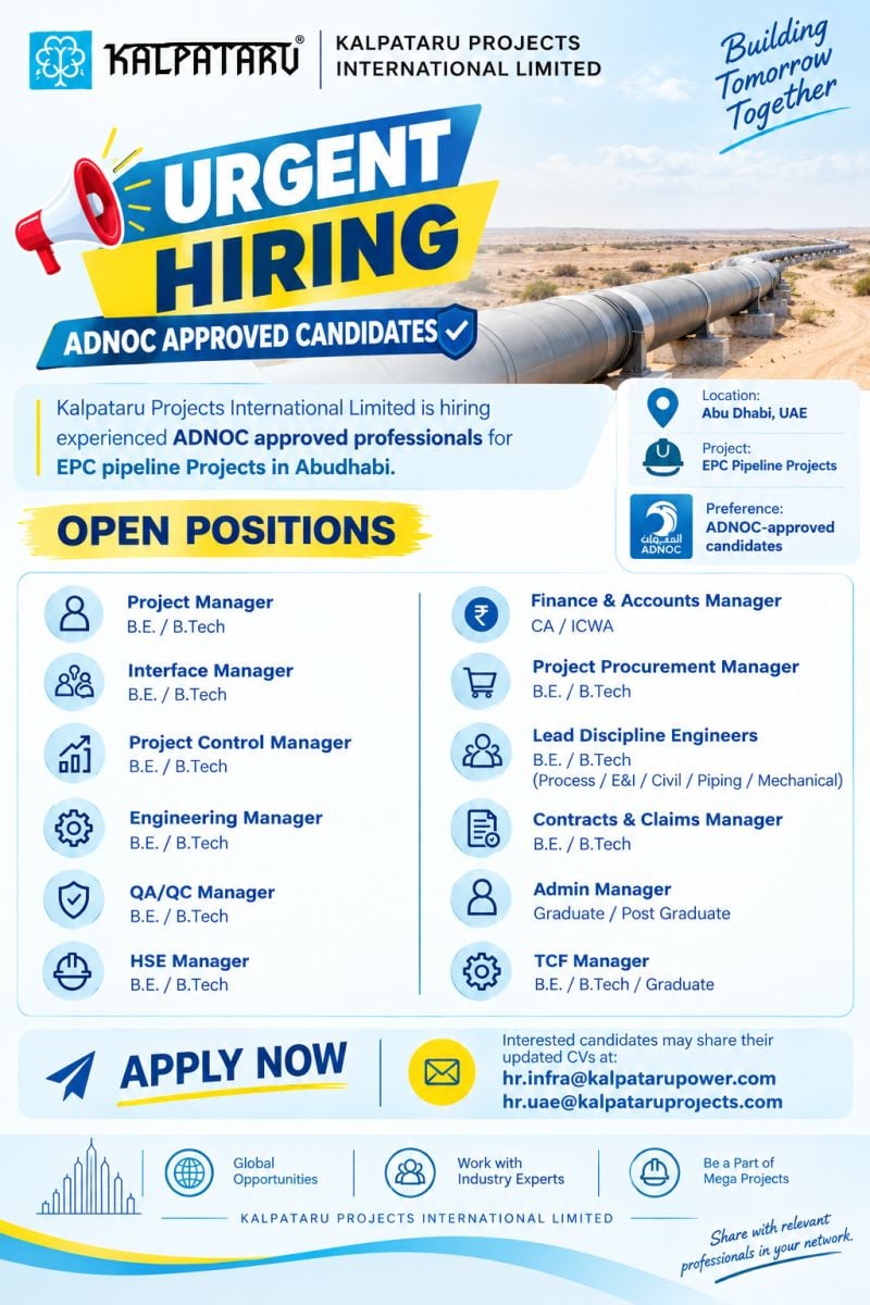 Kalpataru Projects International Limited Hiring Multiple Openings – Abu Dhabi, UAE - Flyer