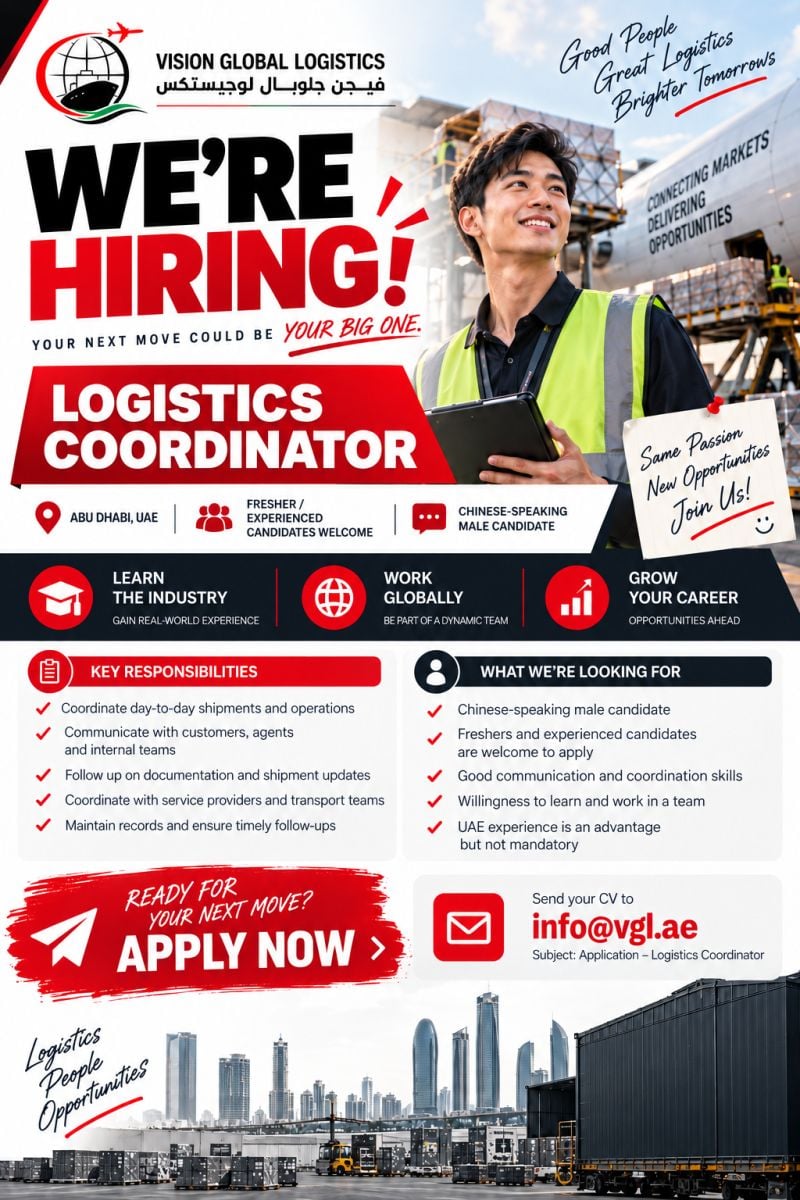 Vision Global Logistics Hiring Logistics Coordinators – Abu Dhabi - Flyer