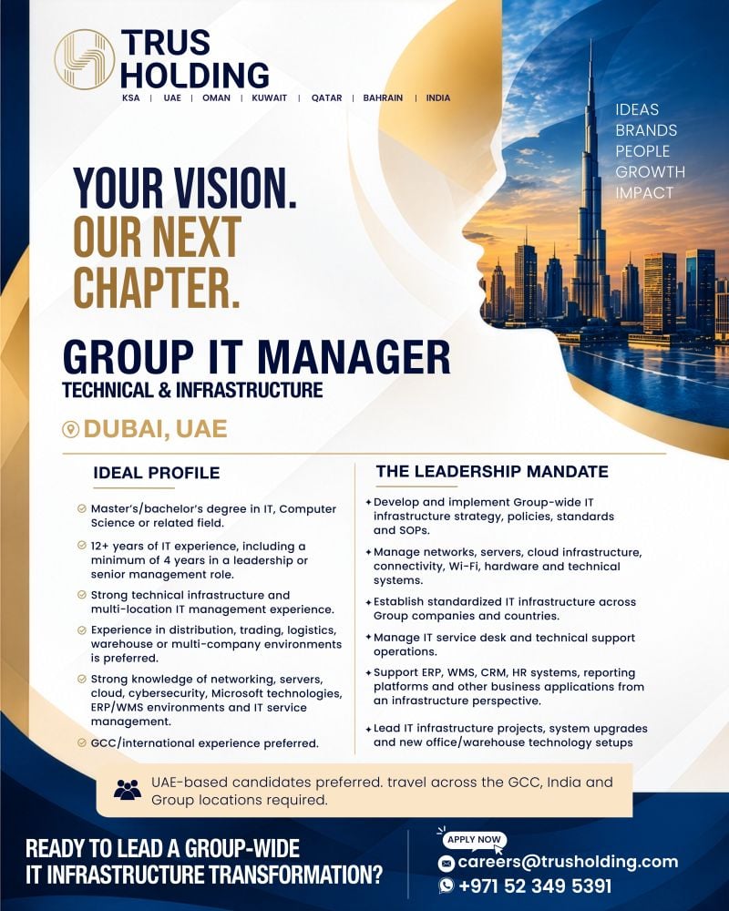 Trus Holding Hiring Group IT Managers – Dubai - Flyer