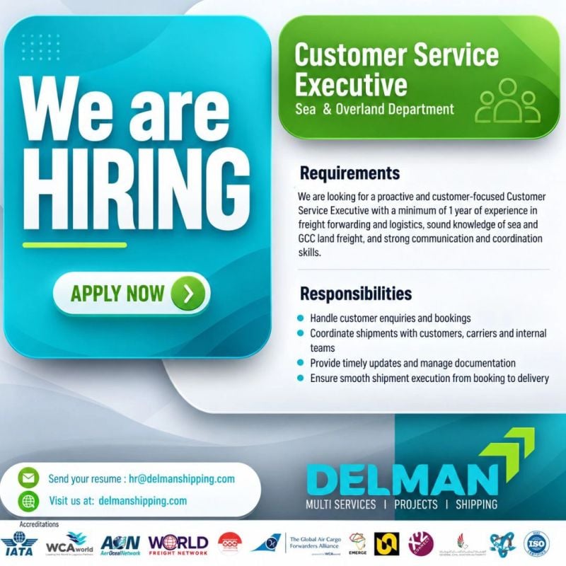 Delman Shipping Hiring Customer Service Executives – Dubai - Flyer