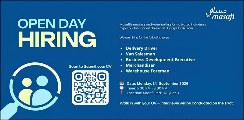 π Walk-In Interview - Masafi Hiring Multiple Open Positions β Dubai - Walk-In Interview Flyer