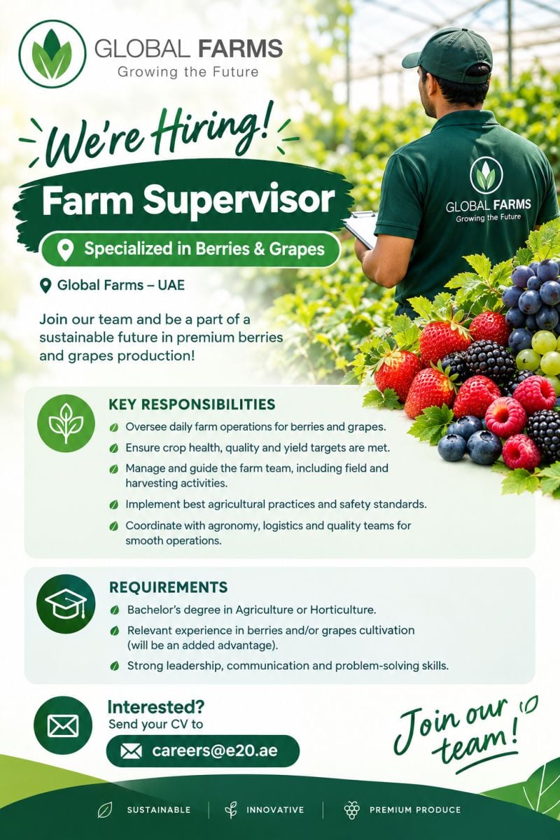 Global Farms Hiring Farm Supervisor – UAE - Flyer
