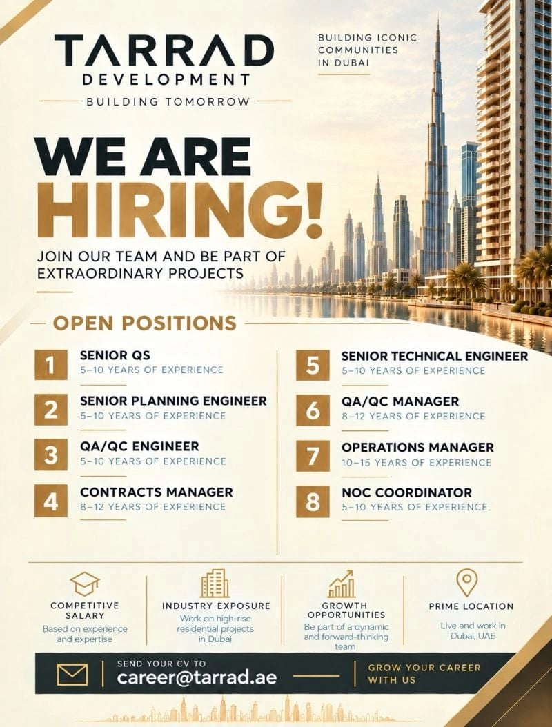 Tarrad Development Hiring Multiple Openings – Dubai, UAE - Flyer