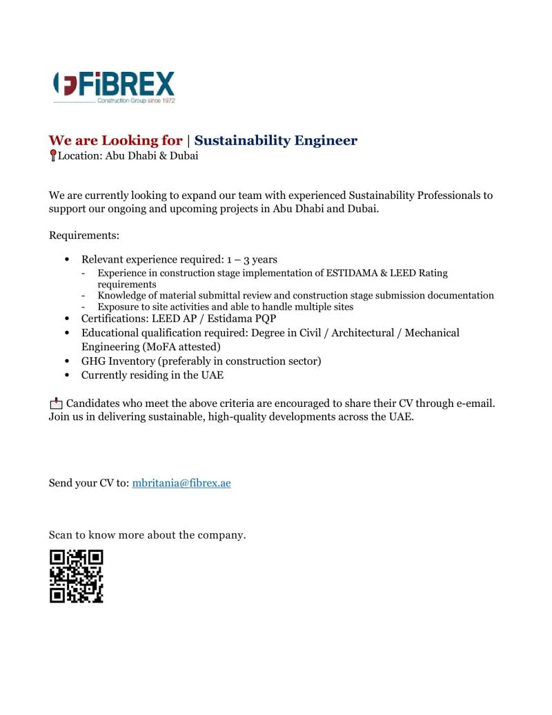 Fibrex Hiring Sustainability Engineers – Abu Dhabi & Dubai - Flyer
