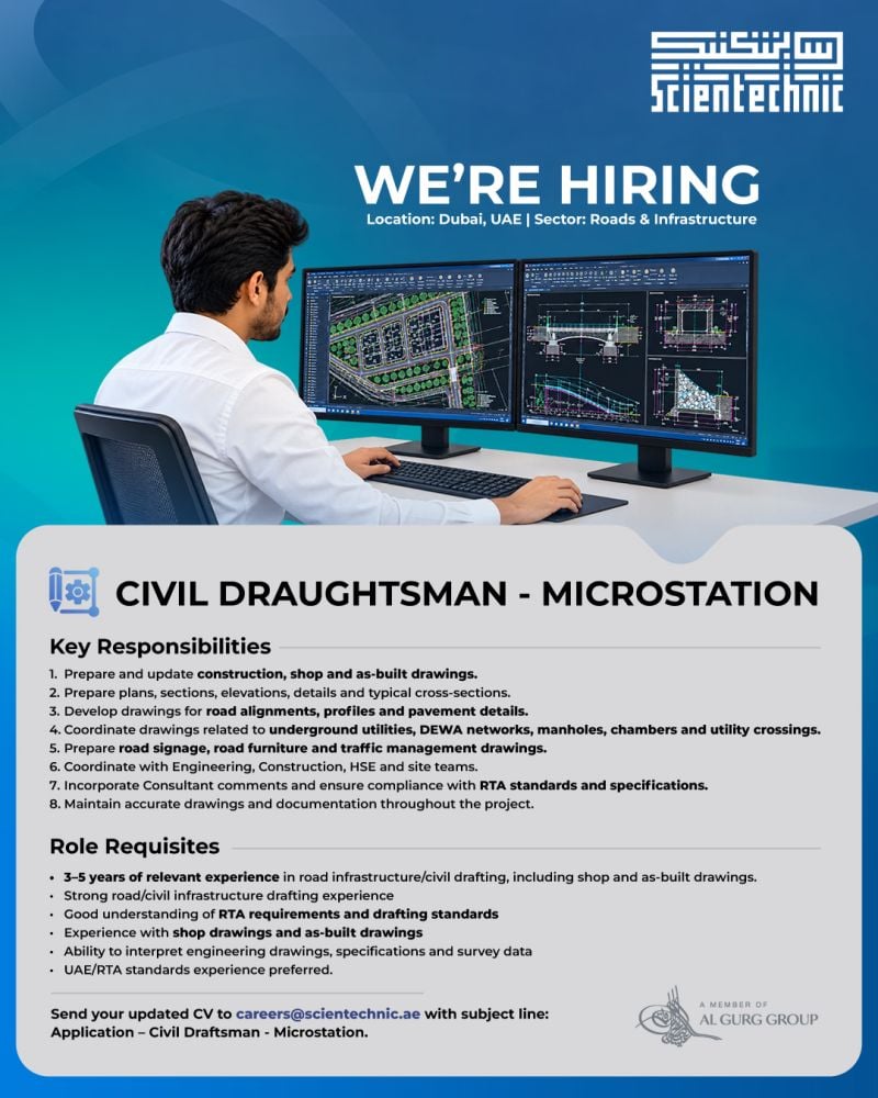 Scientechnic Hiring Civil Draughtsman – Dubai - Flyer