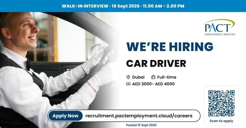 📍 Walk-In Interview - PACT Employment Services Hiring Car Drivers – Dubai - Walk-In Interview Flyer