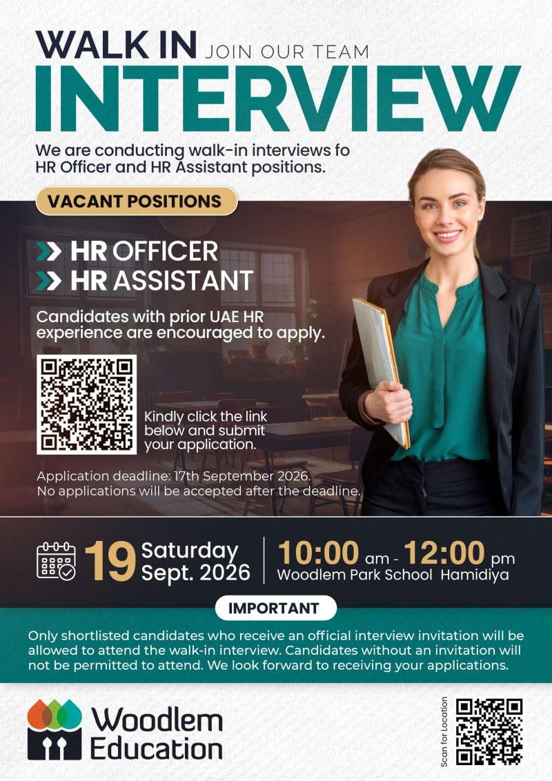 π Walk-In Interview - Woodlem Education Hiring HR Officer & HR Assistant β Hamidiya - Walk-In Interview Flyer