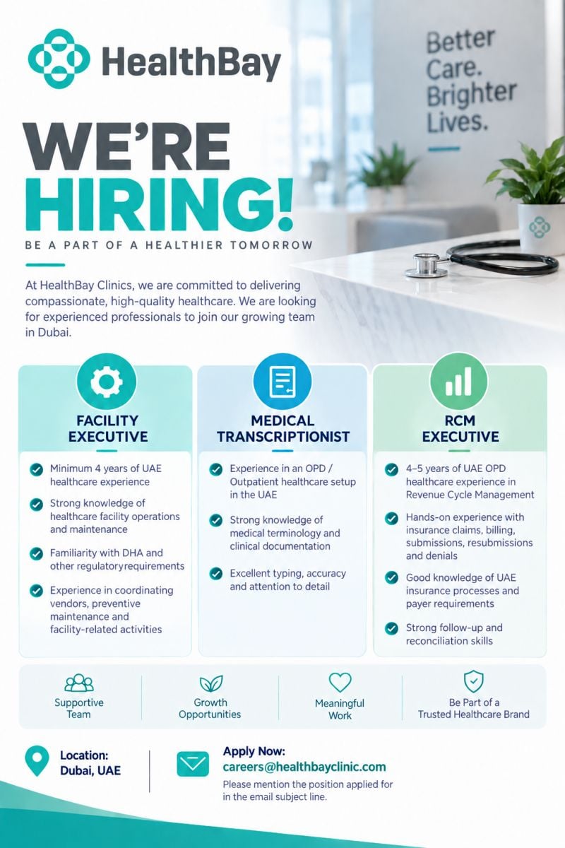 HealthBay Hiring Medical Professionals – Dubai - Flyer