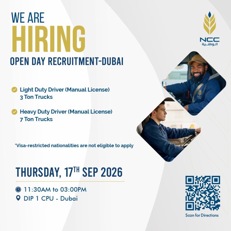 📍 Walk-In Interview - NCC Hiring Drivers – Dubai - Walk-In Interview Flyer