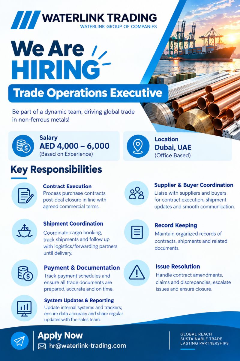 Trade Operations Executive job at Waterlink Trading in Dubai, UAE