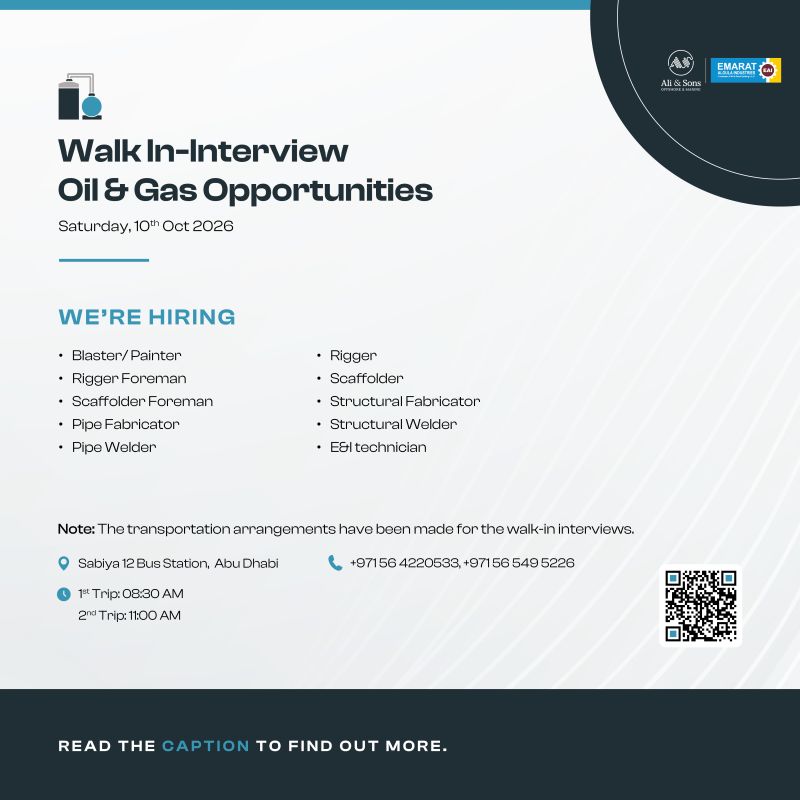 📍 Walk-In Interview - Ali & Sons Hiring Oil & Gas Professionals – Abu Dhabi - Walk-In Interview Flyer