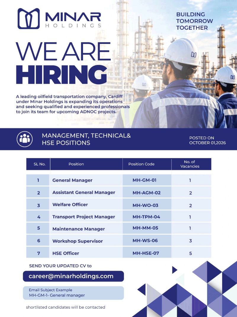 Minar Holdings Hiring General Manager – UAE - Flyer