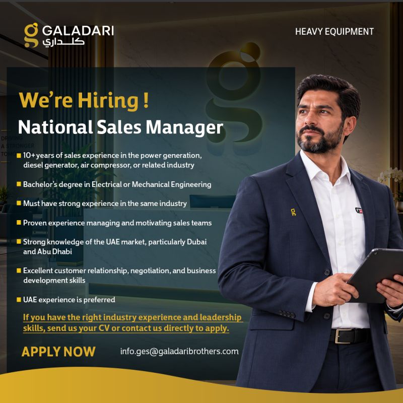 National Sales Manager job at Galadari in Dubai and Abu Dhabi