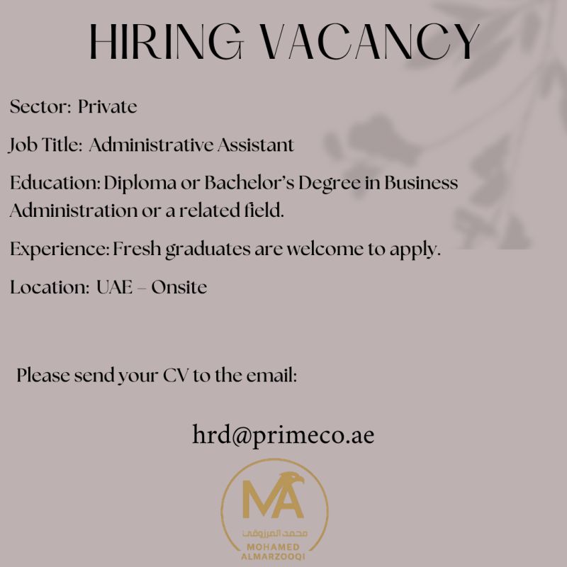 Administrative Assistant job at Primeco in UAE