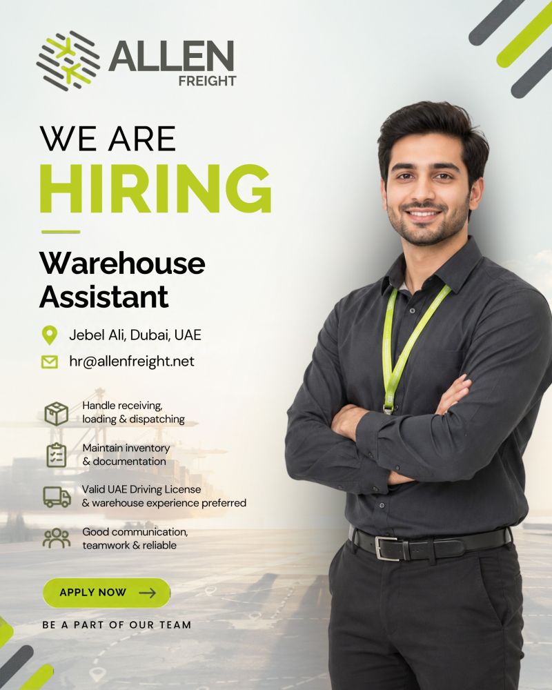 Allen Freight Hiring Warehouse Assistants β Jebel Ali, Dubai - Flyer