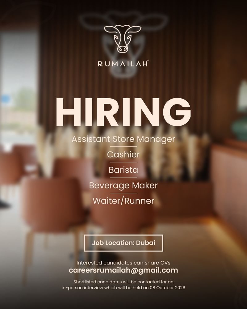π Walk-In Interview - Rumailah Hiring Multiple Store and Hospitality Positions β Dubai - Walk-In Interview Flyer