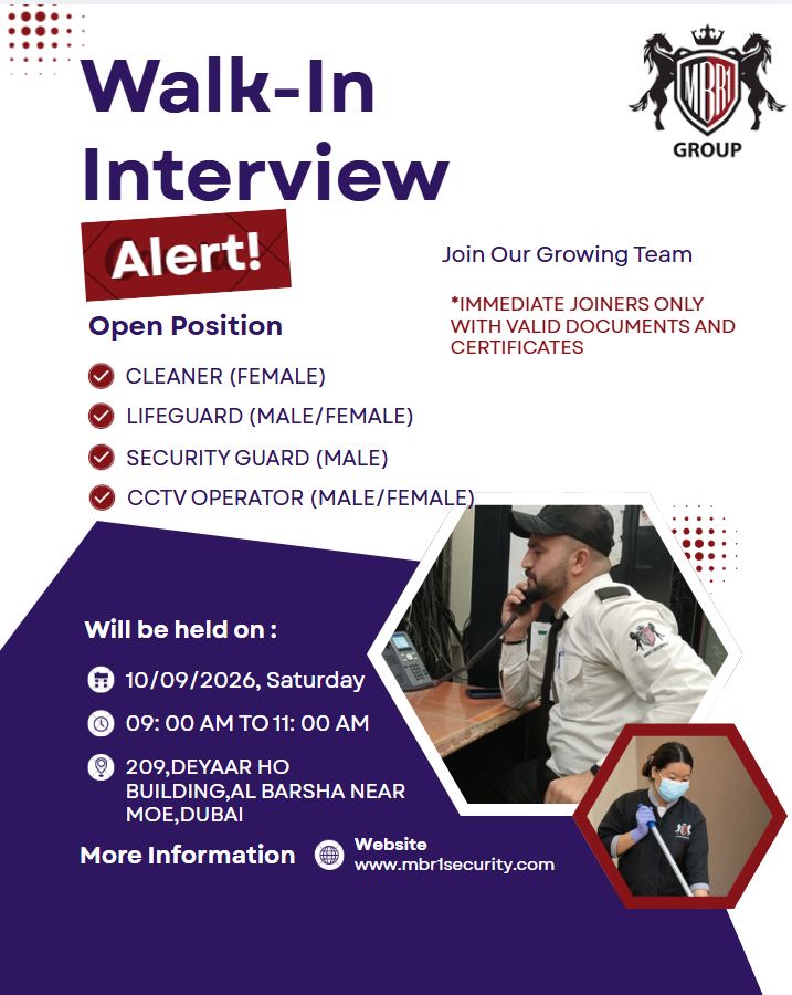 Walk-In Interview - MBR Group Walk-In Interview for Cleaner, Lifeguard & More – Dubai - Walk-In Interview Flyer