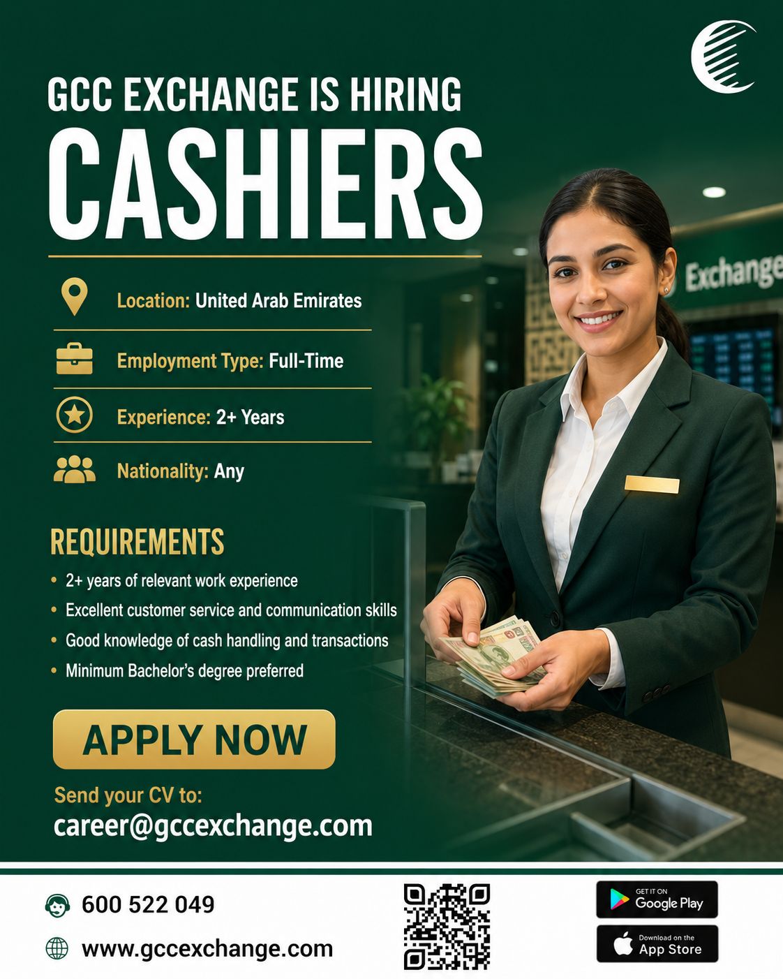 GCC Exchange Hiring Cashiers – United Arab Emirates - Flyer